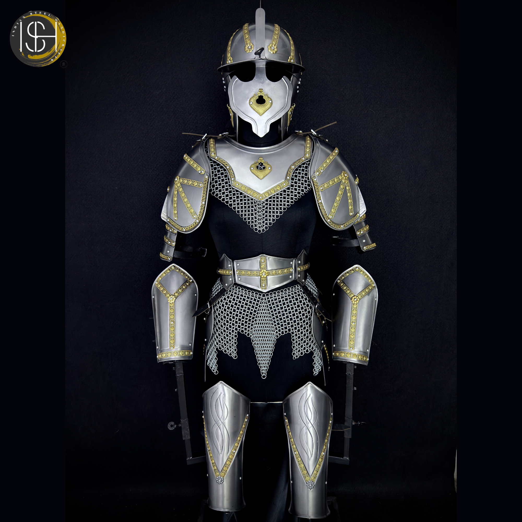 ⚔️ Handmade Steel Knight Armor Set 🛡️ Medieval Full Body Battle Suit with Gold Detailing for Cosplay, LARP & Collectors ✨