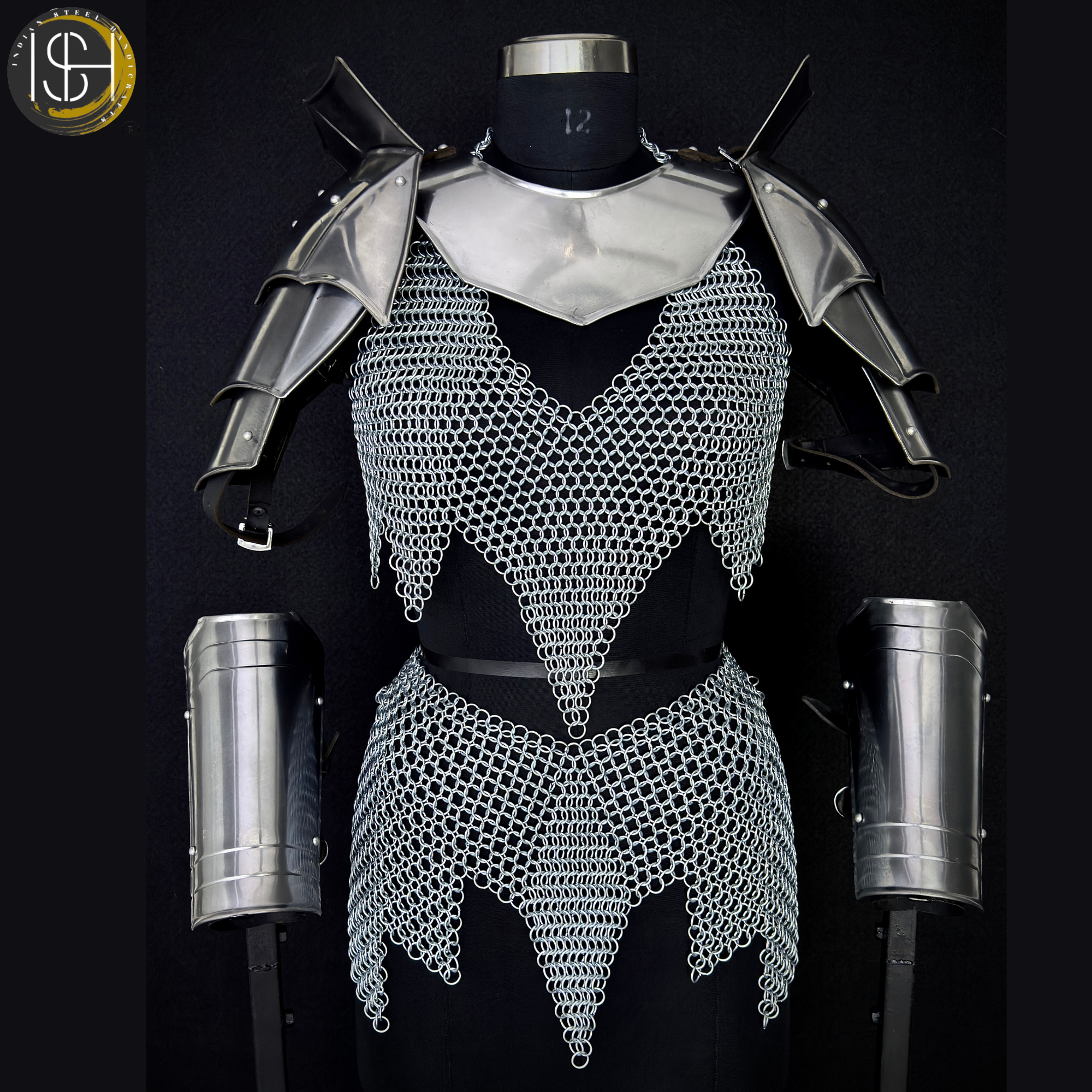 Handcrafted Medieval Steel Chainmail Armor Set – Includes Gorget, Pauldrons, Arm Guards & Leg Protection for Warrior Costumes