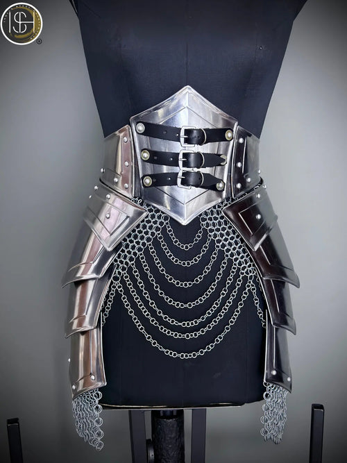 Brave Lady Armor Set ⚔️👑 Medieval Corset & Chainmail Skirt | Perfect for Cosplay, LARP & SCA ISH Collection