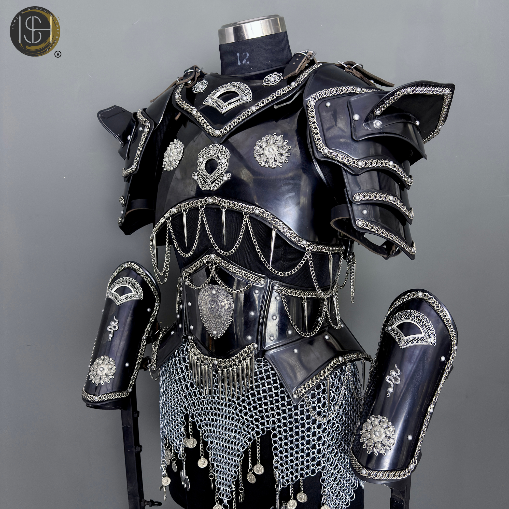 Handmade Black Steel Knight Armor Set with Chainmail – Medieval Battle Armor, Full Suit Armor Costume, Gothic Armor for LARP, Reenactment & Cosplay