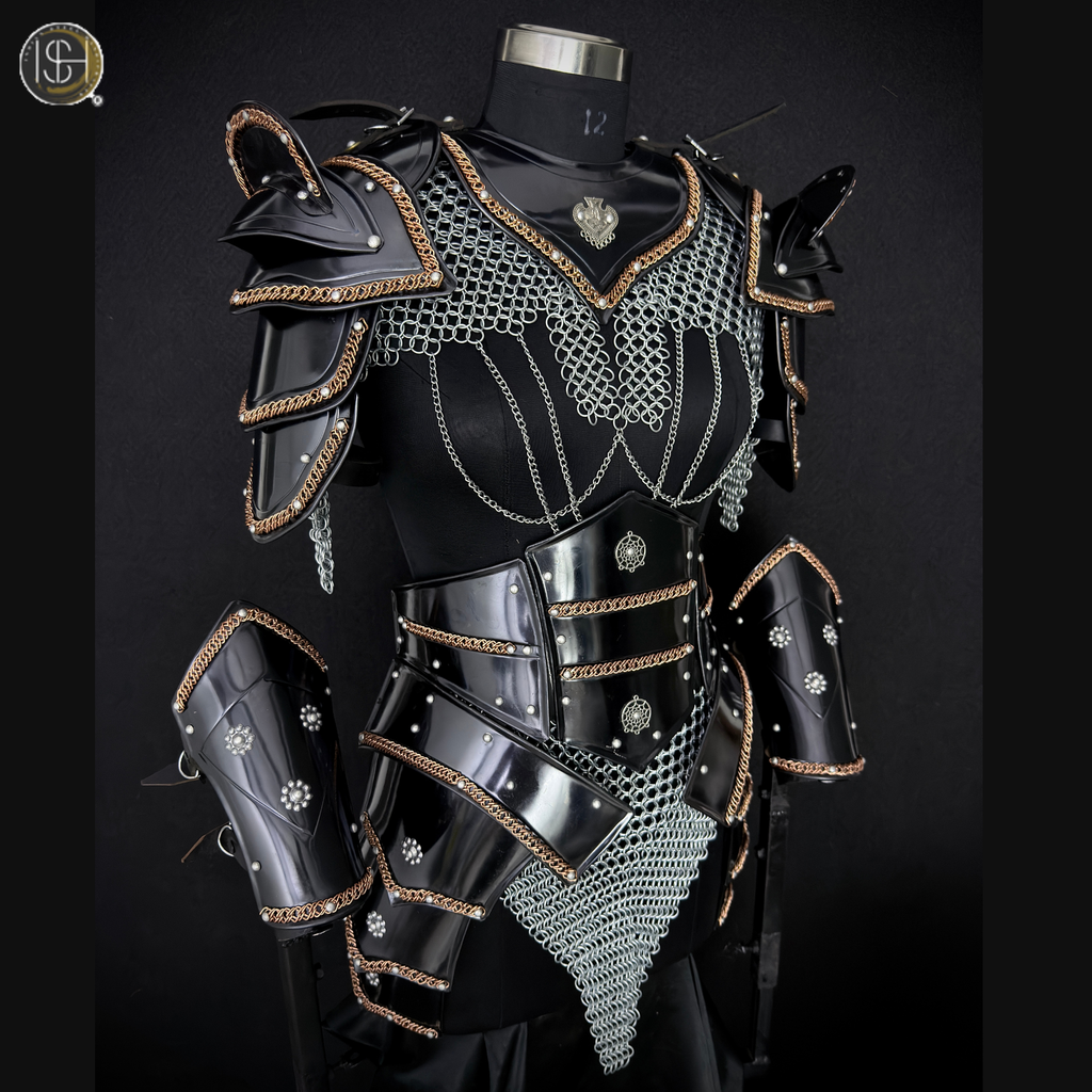 ⚔️ Women's Black Fantasy Armor Set 🛡️ | Handmade Steel Warrior Costume | Chainmail Cosplay Armor | Medieval Knight Armor | LARP Outfit | Gothic Warrior Gear | Fantasy Battle Costume