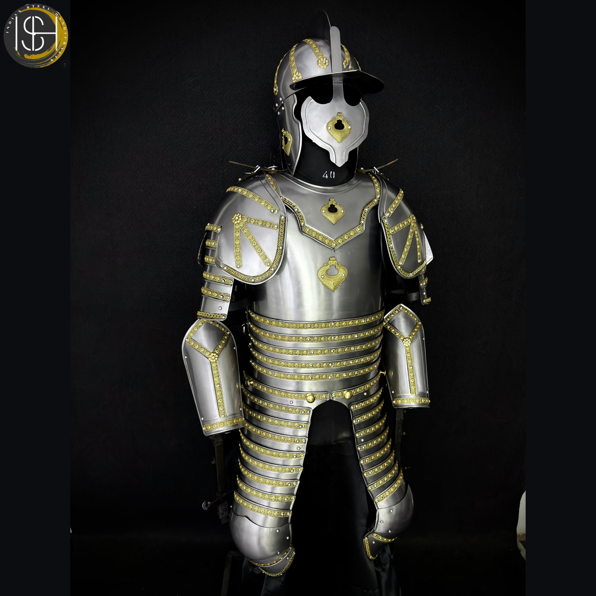 Handcrafted Steel Knight Armor Set ⚔️✨ – Full Medieval Suit with Gold Accents | LARP Gear | Cosplay Costume | Renaissance Collectible 🛡️🏰