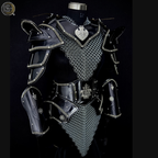 Women's Medieval Black Steel Armor Set with Chainmail Shoulders – Female Knight Costume, LARP Warrior Armor, Renaissance Battle Gear, Fantasy Cosplay Outfit