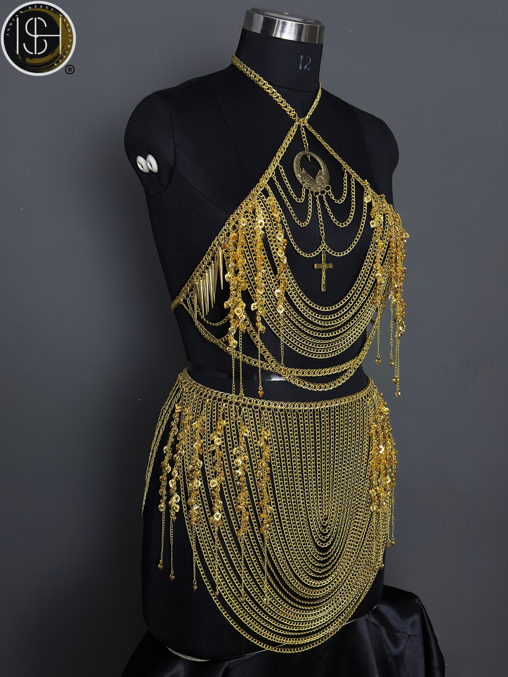 Gold Chain Body Harness with Waist Skirt – Medieval Goddess Chainmail Jewelry for Festival 🛡️ & Cosplay
