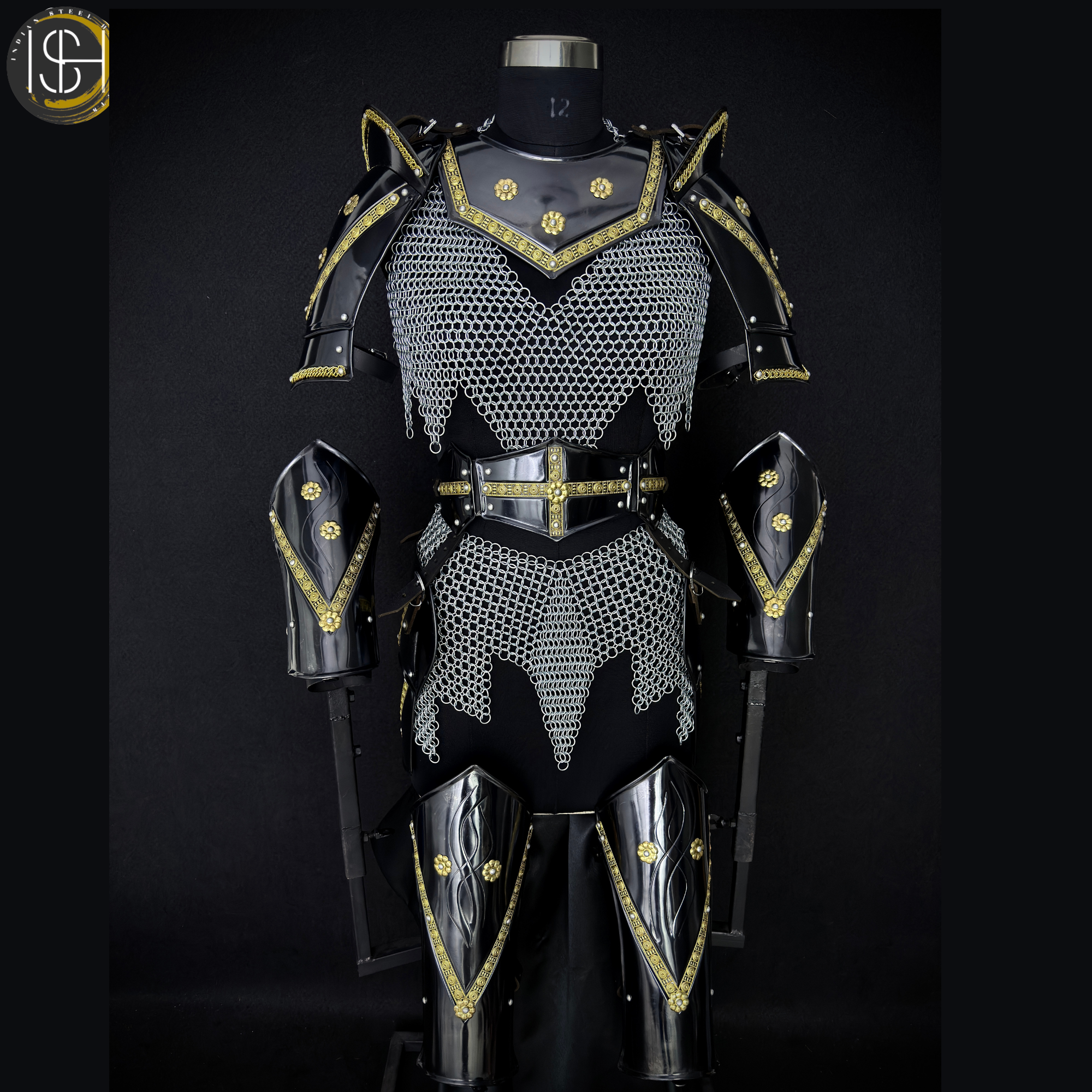 🖤✨ Black & Gold Medieval Knight Armor Set | Full Body Steel Chainmail Suit | Fantasy Warrior Cosplay, LARP & Reenactment Gear ⚔️🛡️