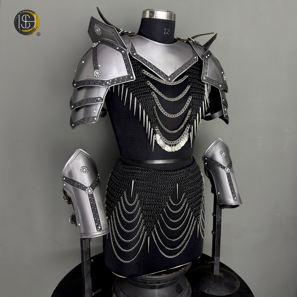Handcrafted Steel Women’s Knight Armor Set – Medieval Chainmail Costume, Female Warrior LARP Outfit, Fantasy Armor Cosplay Suit, Renaissance Faire Combat Gear, Viking Battle Attire
