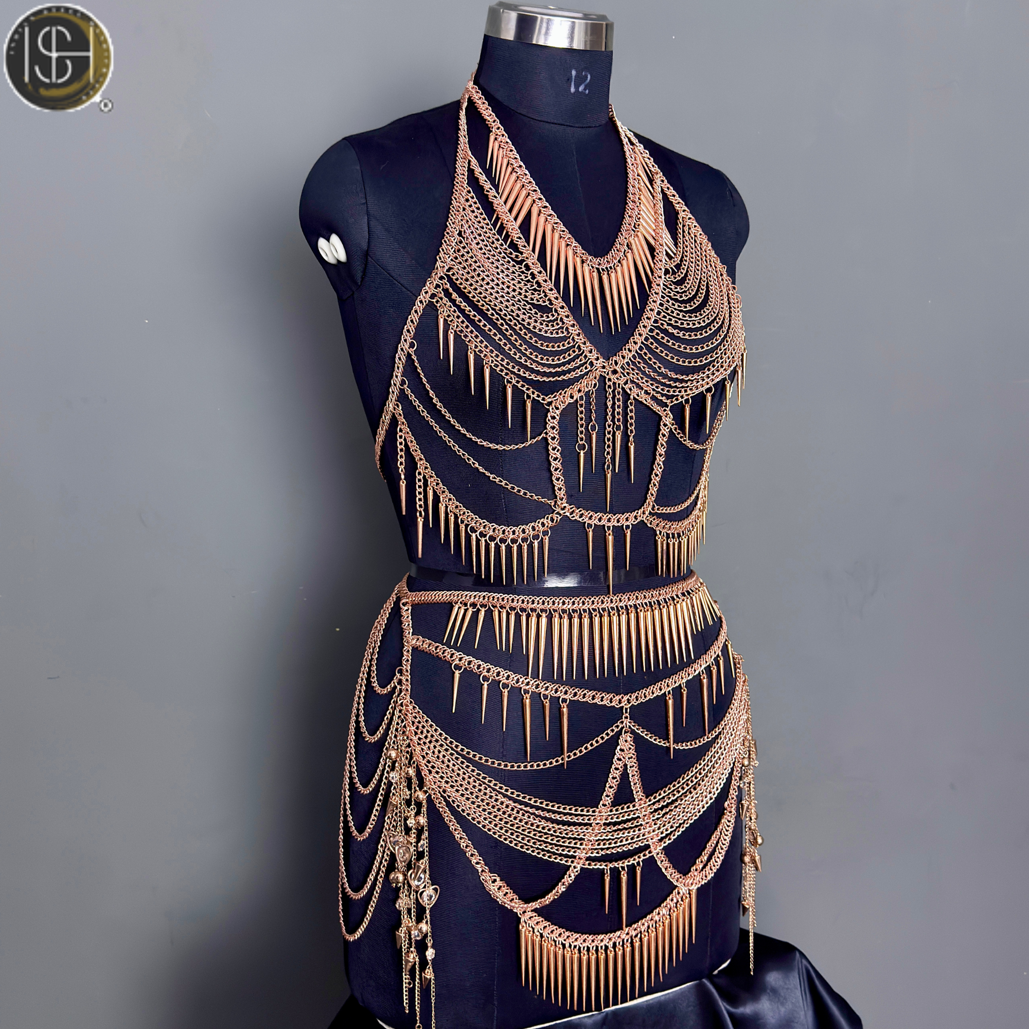 Women’s Gold Chain Body Armor Set – Fantasy Goddess Harness & Chain Skirt | Gothic & Festival Wear