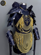 Knight Steel Armor Set – Medieval LARP Costume with Gold Chainmail Drape & Battle Ready Armor