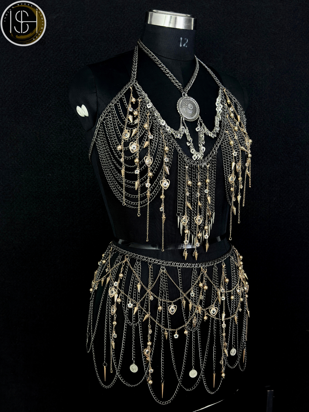 Steel Chainmail Harness Costume, Ring Top & Skirt Set, Medieval Armor Style, Fantasy Warrior Outfit, LARP Cosplay Wear