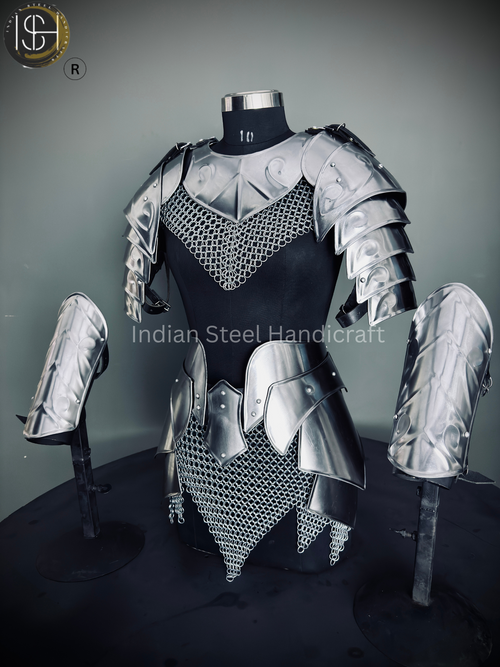 Epic Female Knight Steel Armor: Gorget & Pouldron Set ⚔️ — Ideal for LARP, Cosplay, Medieval Reenactment & Fantasy Festivals ✨