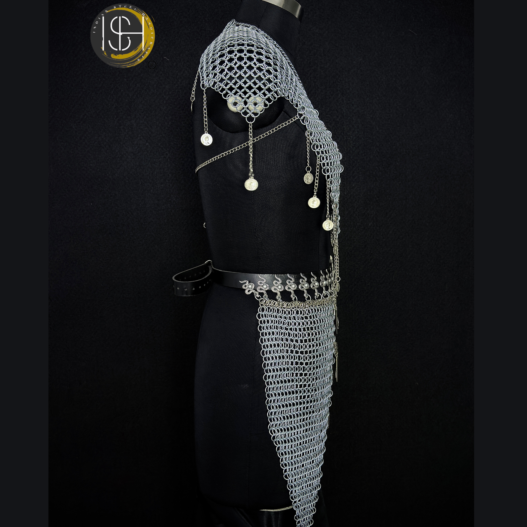 Medieval Chainmail Harness Set – Handwoven Steel Ring Armor Top & Skirt for Cosplay, LARP, Renaissance Festival