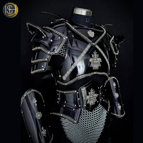 Black Steel Armor Set for Women ⚔️ Handmade Fantasy Knight Armor for fierce queens, Perfect for Medieval LARP, Cosplay, Renaissance Fairs & Warrior Photoshoots ✨
