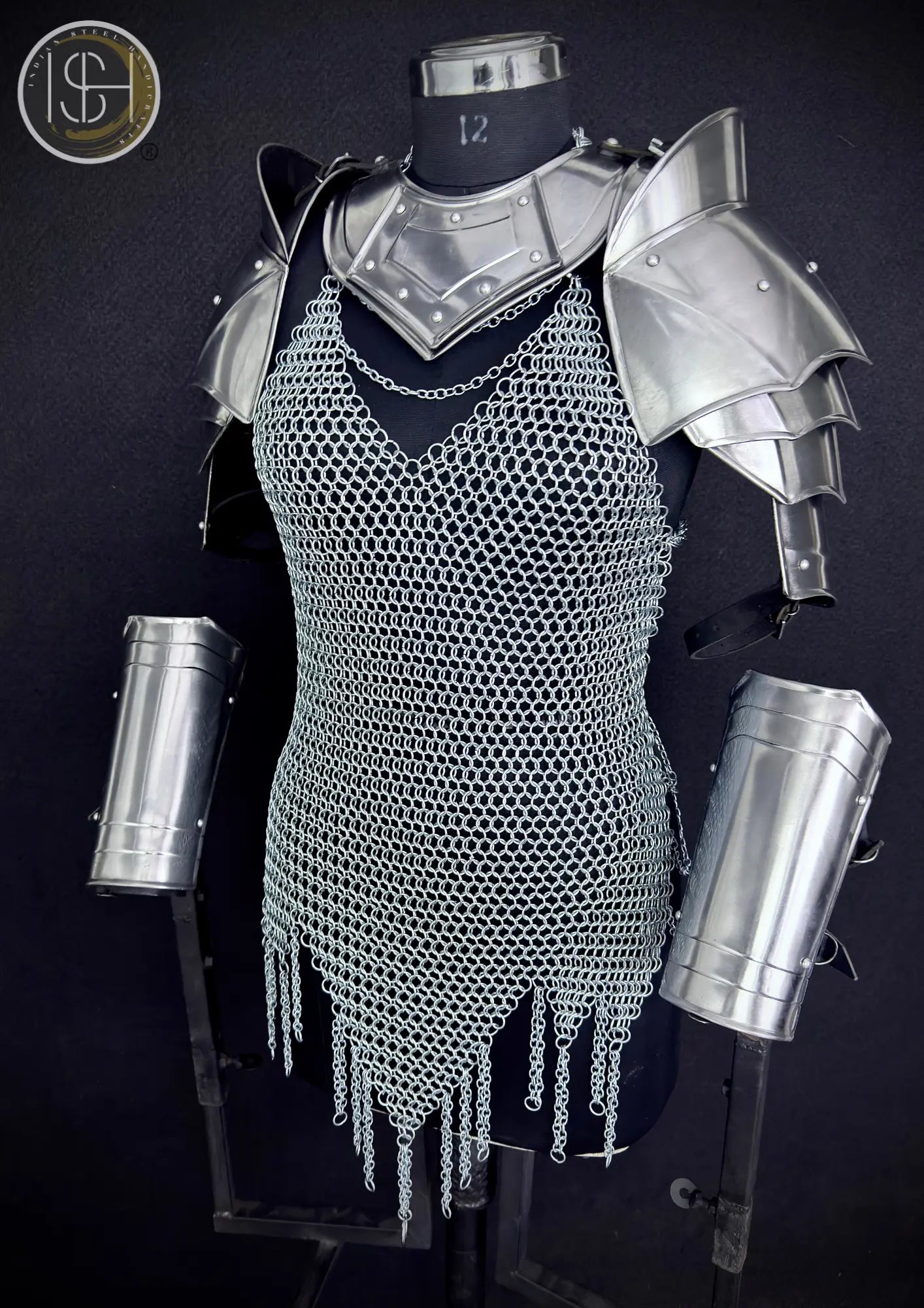 Medieval Women’s Steel Cuirass Armor Set – Chainmail, Gorget, Pauldrons & Bracers | LARP, Cosplay, SCA⚔️ ISH Collection