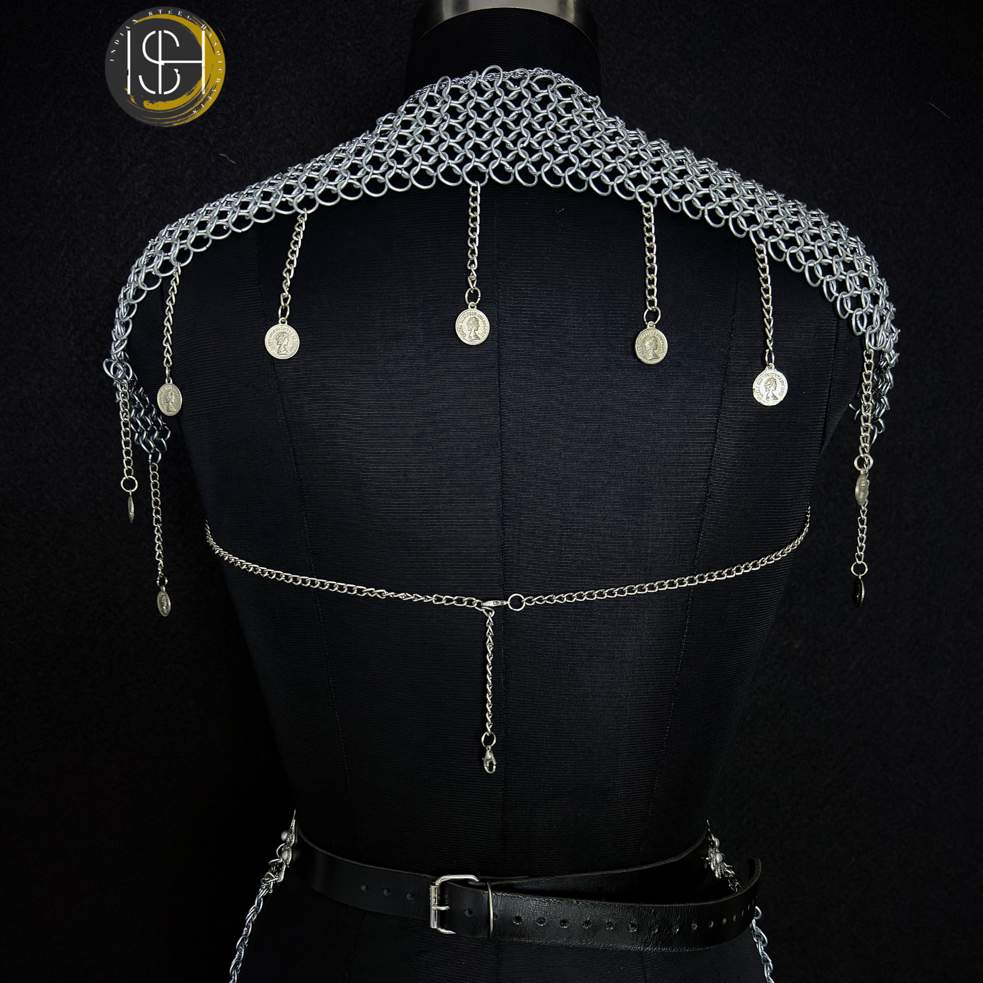 Medieval Chainmail Harness Set – Handwoven Steel Ring Armor Top & Skirt for Cosplay, LARP, Renaissance Festival