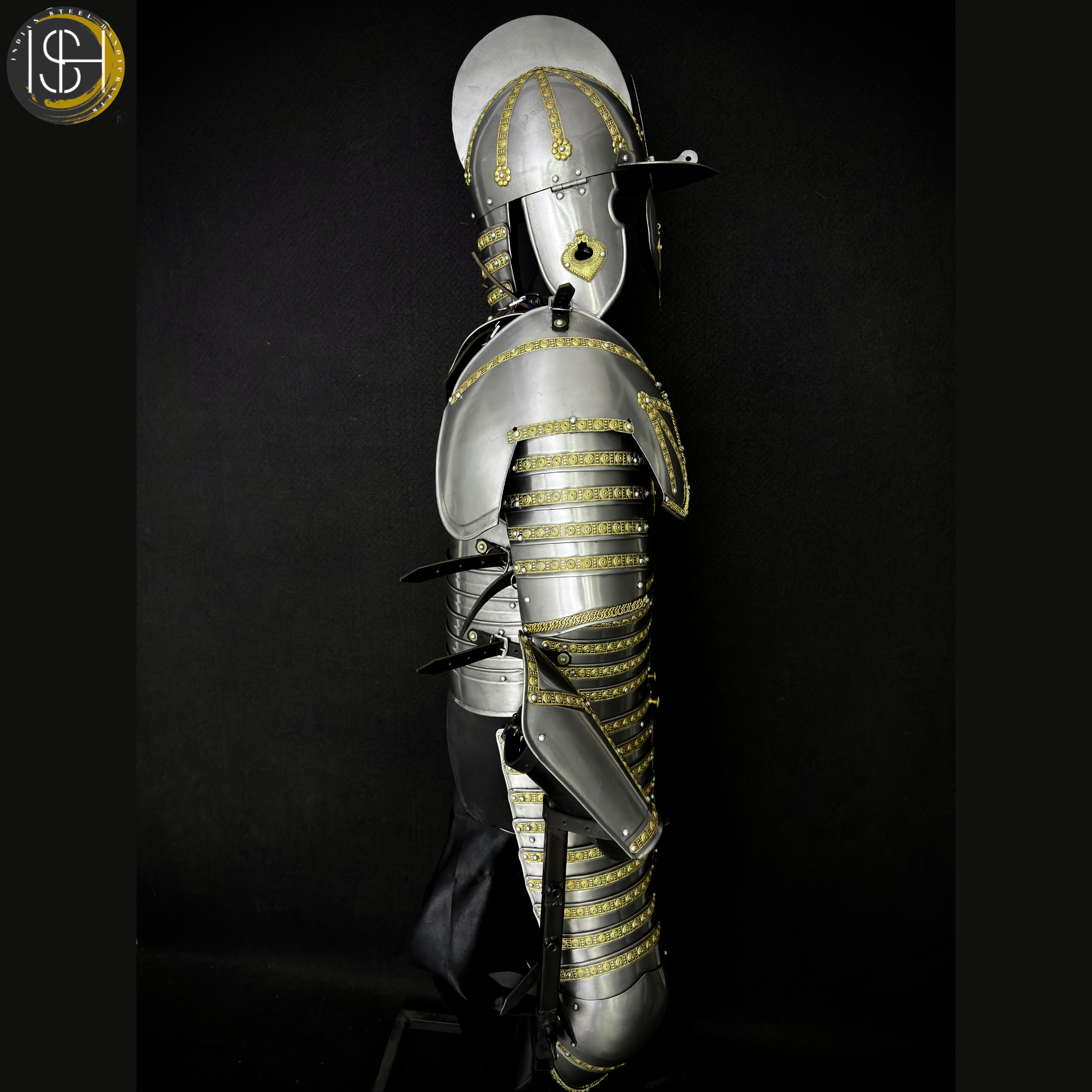 Handcrafted Steel Knight Armor Set ⚔️✨ – Full Medieval Suit with Gold Accents | LARP Gear | Cosplay Costume | Renaissance Collectible 🛡️🏰