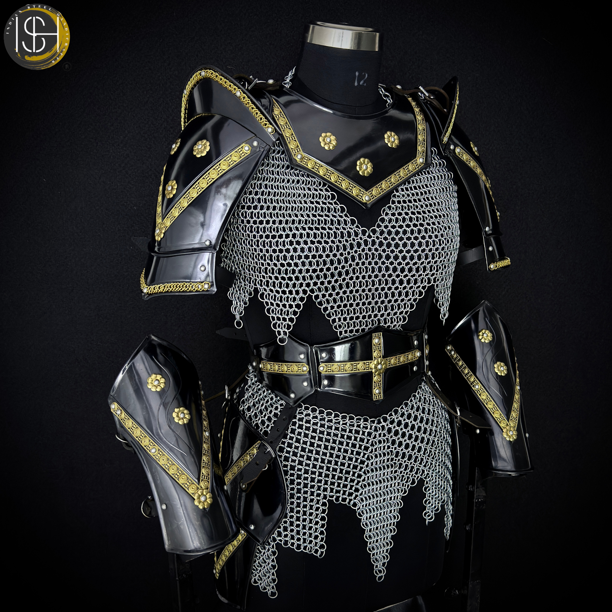 🖤✨ Black & Gold Medieval Knight Armor Set | Full Body Steel Chainmail Suit | Fantasy Warrior Cosplay, LARP & Reenactment Gear ⚔️🛡️