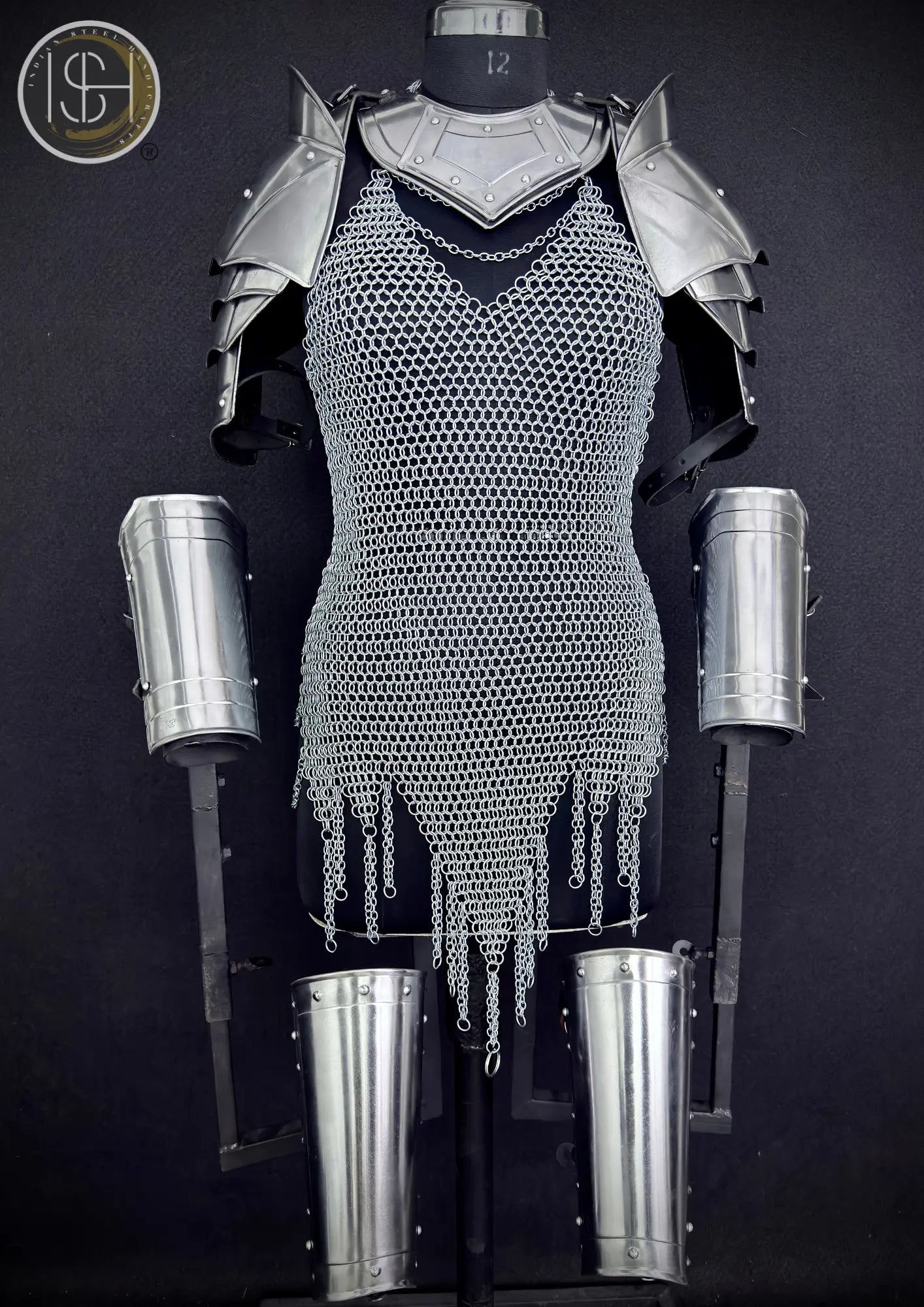 Medieval Women’s Steel Cuirass Armor Set – Chainmail, Gorget, Pauldrons & Bracers | LARP, Cosplay, SCA⚔️ ISH Collection