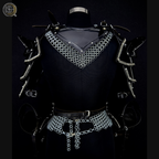 Women's Medieval Black Steel Armor Set with Chainmail Shoulders – Female Knight Costume, LARP Warrior Armor, Renaissance Battle Gear, Fantasy Cosplay Outfit