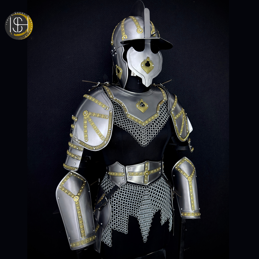 ⚔️ Handmade Steel Knight Armor Set 🛡️ Medieval Full Body Battle Suit with Gold Detailing for Cosplay, LARP & Collectors ✨