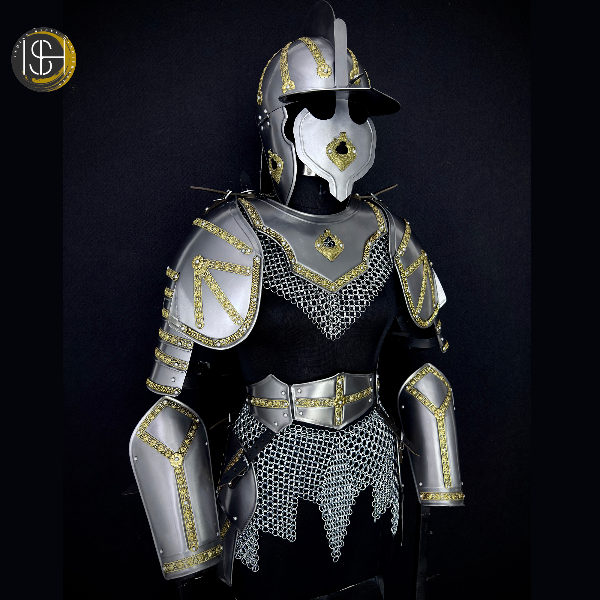 ⚔️ Handmade Steel Knight Armor Set 🛡️ Medieval Full Body Battle Suit with Gold Detailing for Cosplay, LARP & Collectors ✨