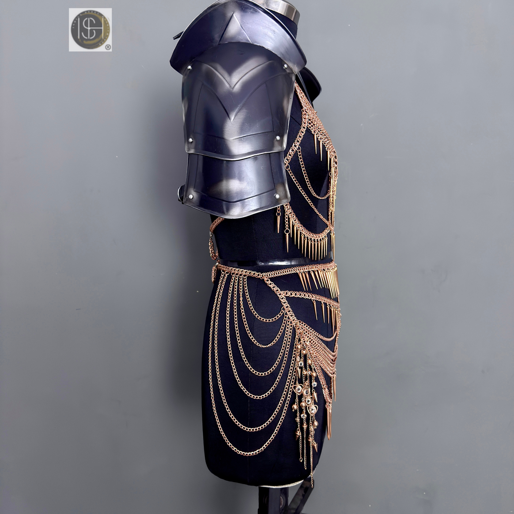 Women’s Gothic Medieval Chainmail Armor Set – Black Steel Fantasy Warrior Plate | LARP & Cosplay