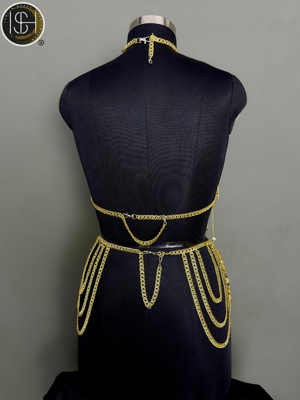 Gold Chain Body Harness with Waist Skirt – Medieval Goddess Chainmail Jewelry for Festival 🛡️ & Cosplay