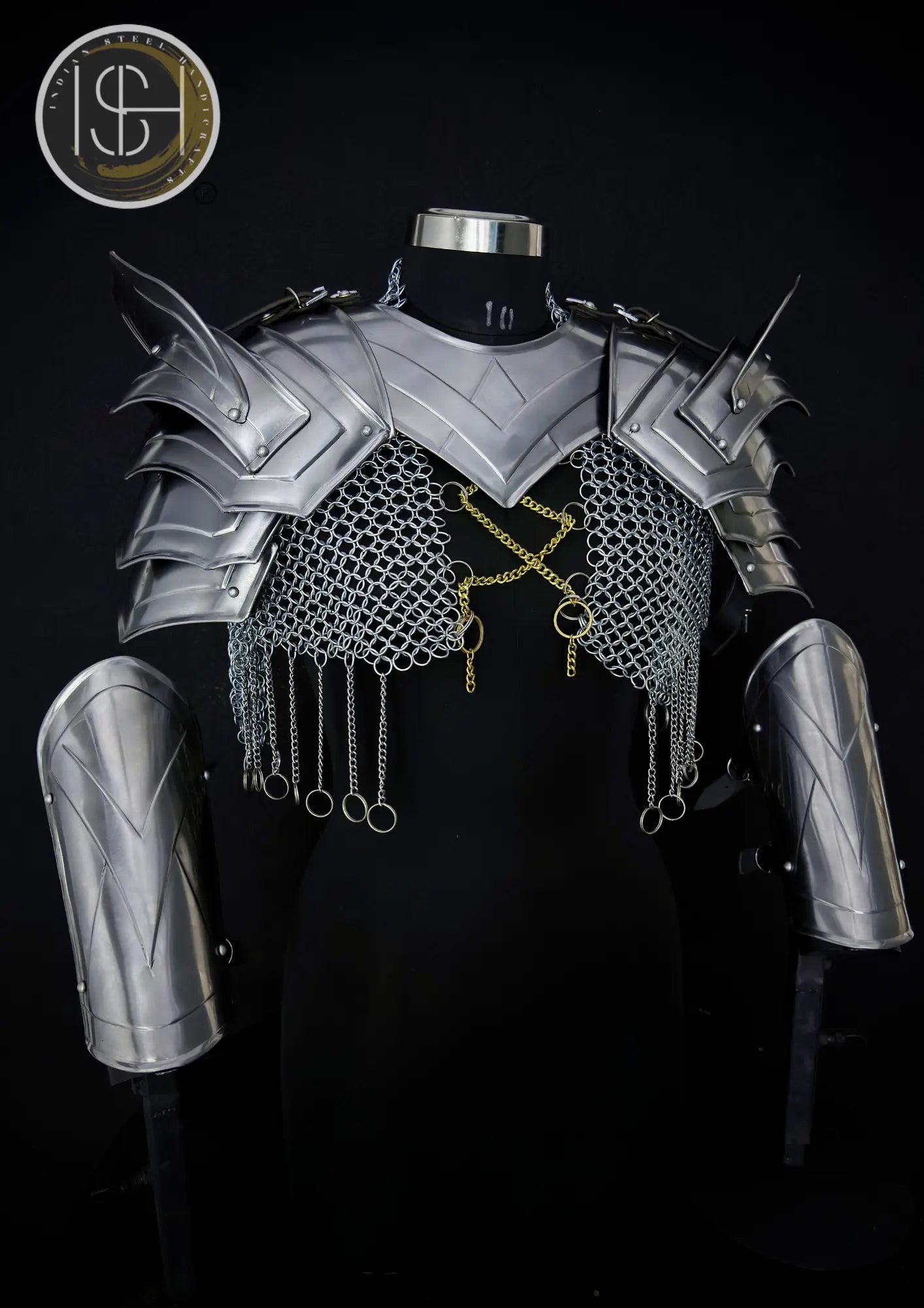 Handcrafted Chainmail Armor Ensemble – Gorget, Pauldrons, Bracers & Top ISH Collection