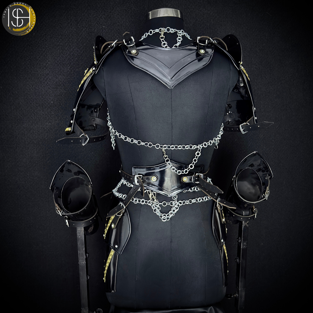🖤✨ Black & Gold Medieval Knight Armor Set | Full Body Steel Chainmail Suit | Fantasy Warrior Cosplay, LARP & Reenactment Gear ⚔️🛡️