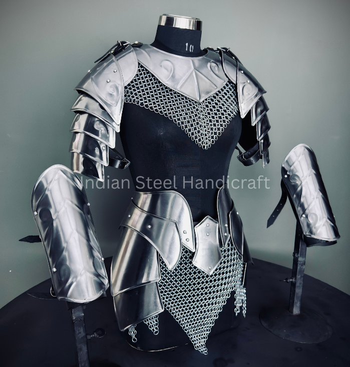 Epic Female Knight Steel Armor: Gorget & Pouldron Set ⚔️ — Ideal for LARP, Cosplay, Medieval Reenactment & Fantasy Festivals ✨
