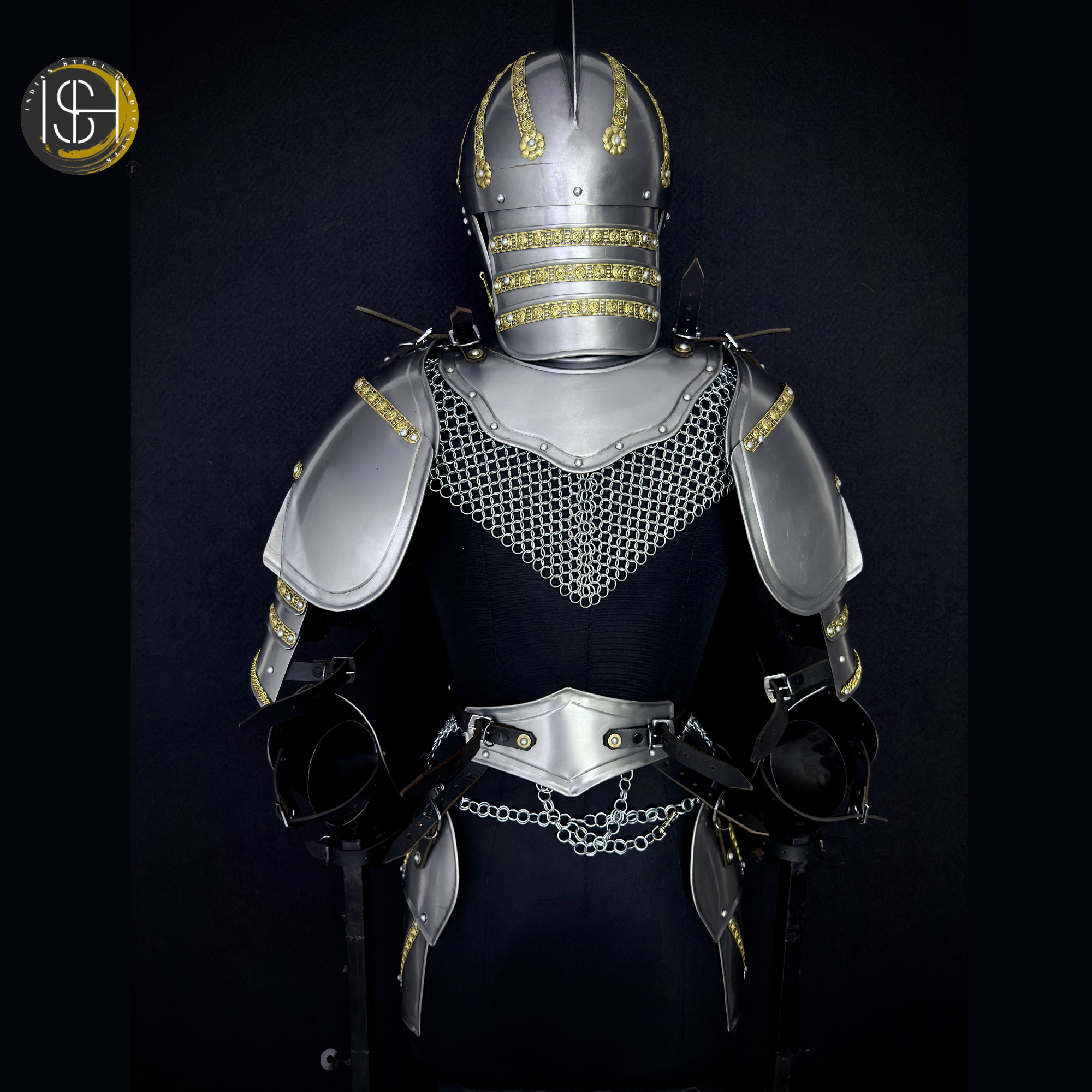 ⚔️ Handmade Steel Knight Armor Set 🛡️ Medieval Full Body Battle Suit with Gold Detailing for Cosplay, LARP & Collectors ✨