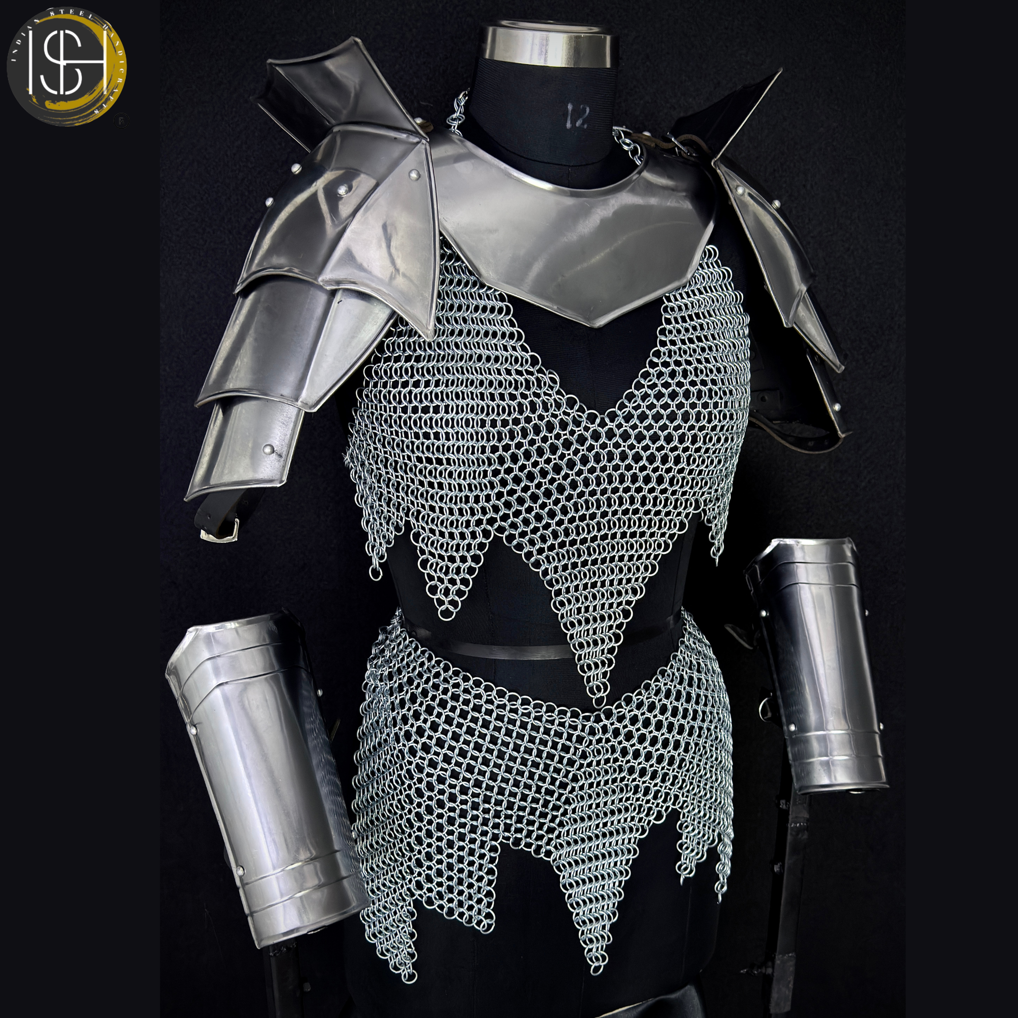 Handcrafted Medieval Steel Chainmail Armor Set – Includes Gorget, Pauldrons, Arm Guards & Leg Protection for Warrior Costumes