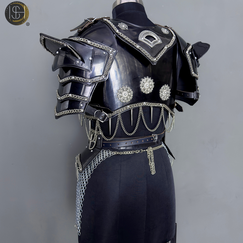 Handmade Black Steel Knight Armor Set with Chainmail – Medieval Battle Armor, Full Suit Armor Costume, Gothic Armor for LARP, Reenactment & Cosplay