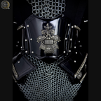 Women's Medieval Black Steel Armor Set with Chainmail Shoulders – Female Knight Costume, LARP Warrior Armor, Renaissance Battle Gear, Fantasy Cosplay Outfit