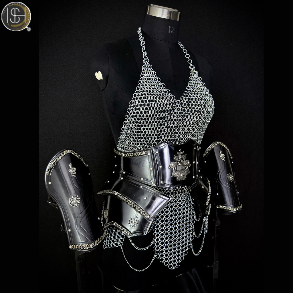 ⚔️ Black Steel Chainmail Armor for Women | Medieval Warrior Cuirass | Female Knight Costume | Renaissance Faire, LARP & Cosplay Armor