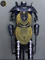 Knight Steel Armor Set – Medieval LARP Costume with Gold Chainmail Drape & Battle Ready Armor