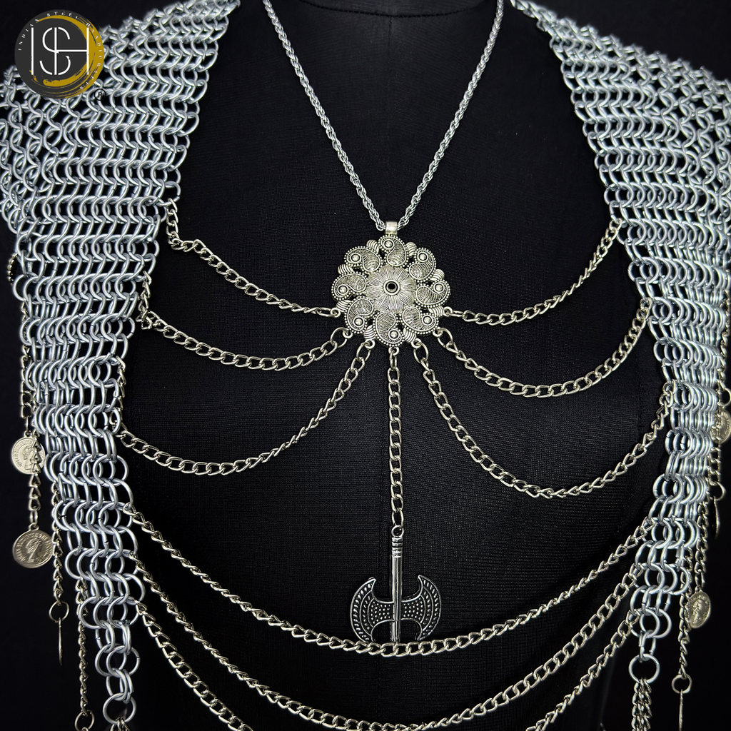 Medieval Chainmail Harness Set – Handwoven Steel Ring Armor Top & Skirt for Cosplay, LARP, Renaissance Festival