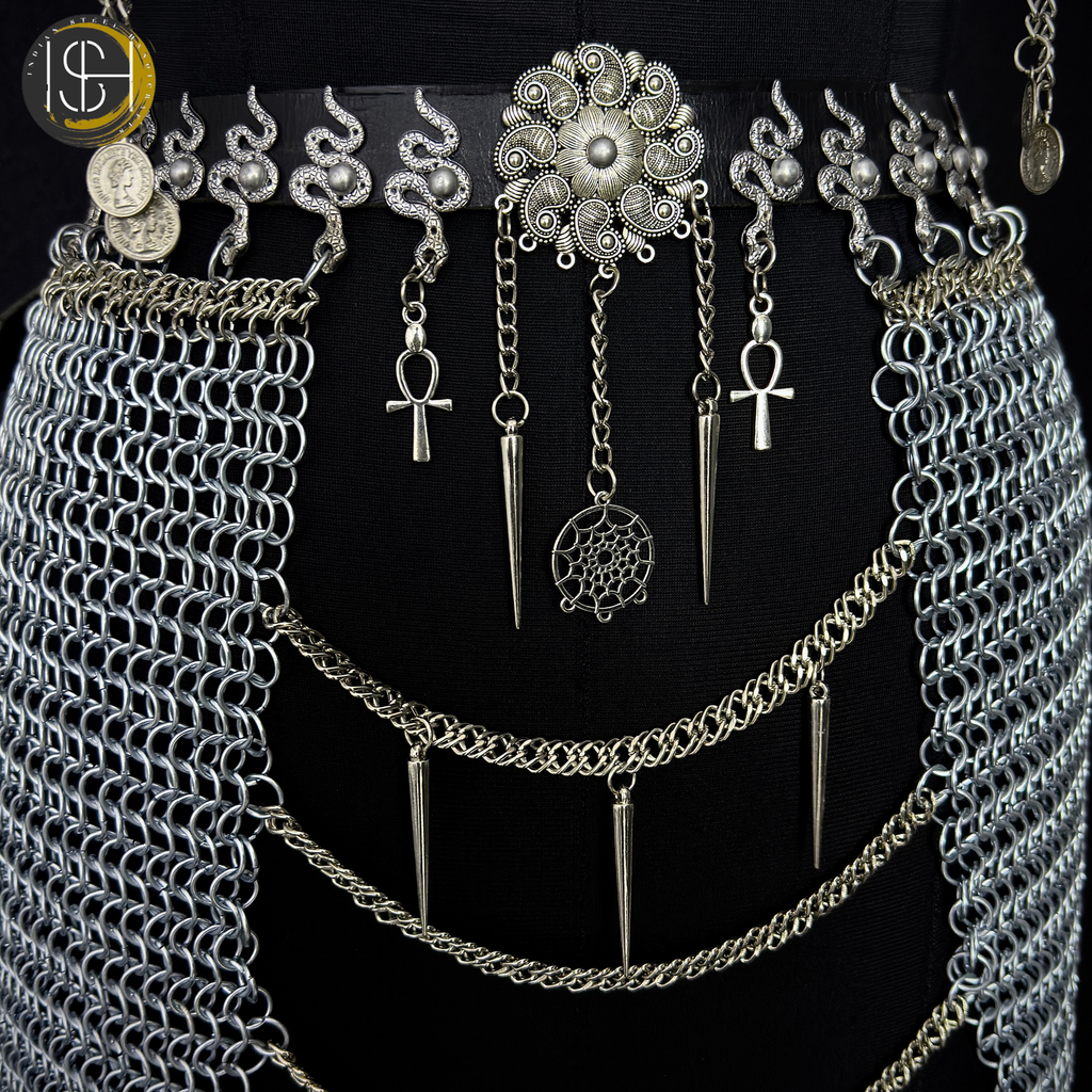 Medieval Chainmail Harness Set – Handwoven Steel Ring Armor Top & Skirt for Cosplay, LARP, Renaissance Festival