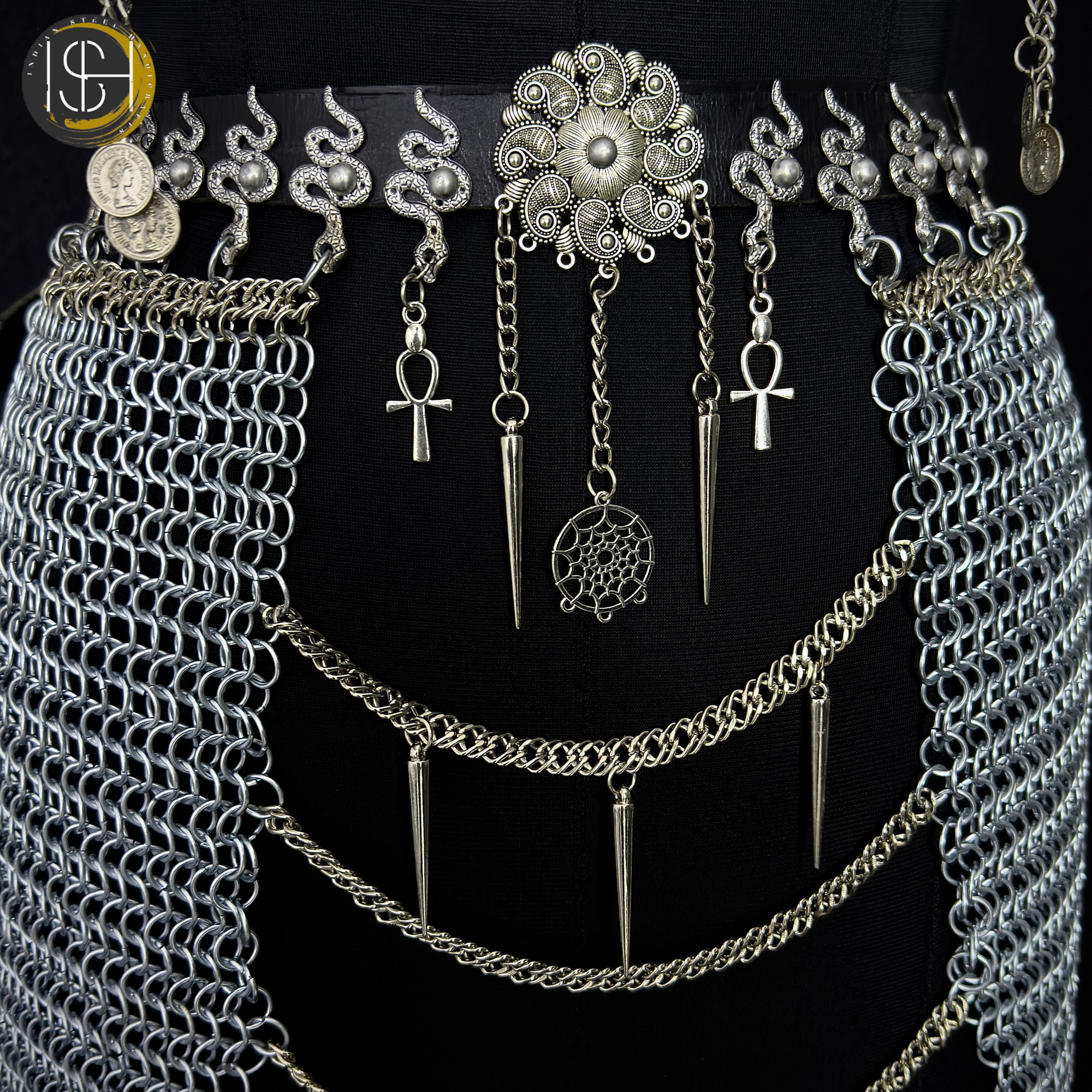 Medieval Chainmail Harness Set – Handwoven Steel Ring Armor Top & Skirt for Cosplay, LARP, Renaissance Festival