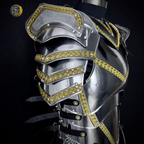Full Body Medieval Knight Armor Suit – Gothic Steel Plate Armor with Gold Trim, LARP, Cosplay, Renaissance Costume
