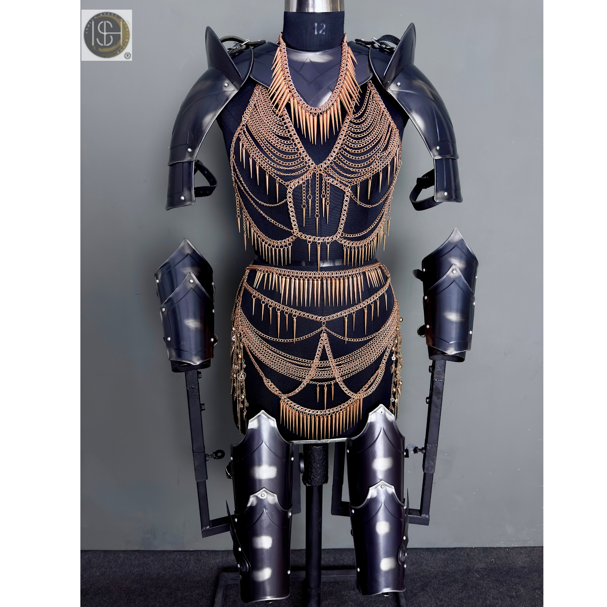 Women’s Gothic Medieval Chainmail Armor Set – Black Steel Fantasy Warrior Plate | LARP & Cosplay