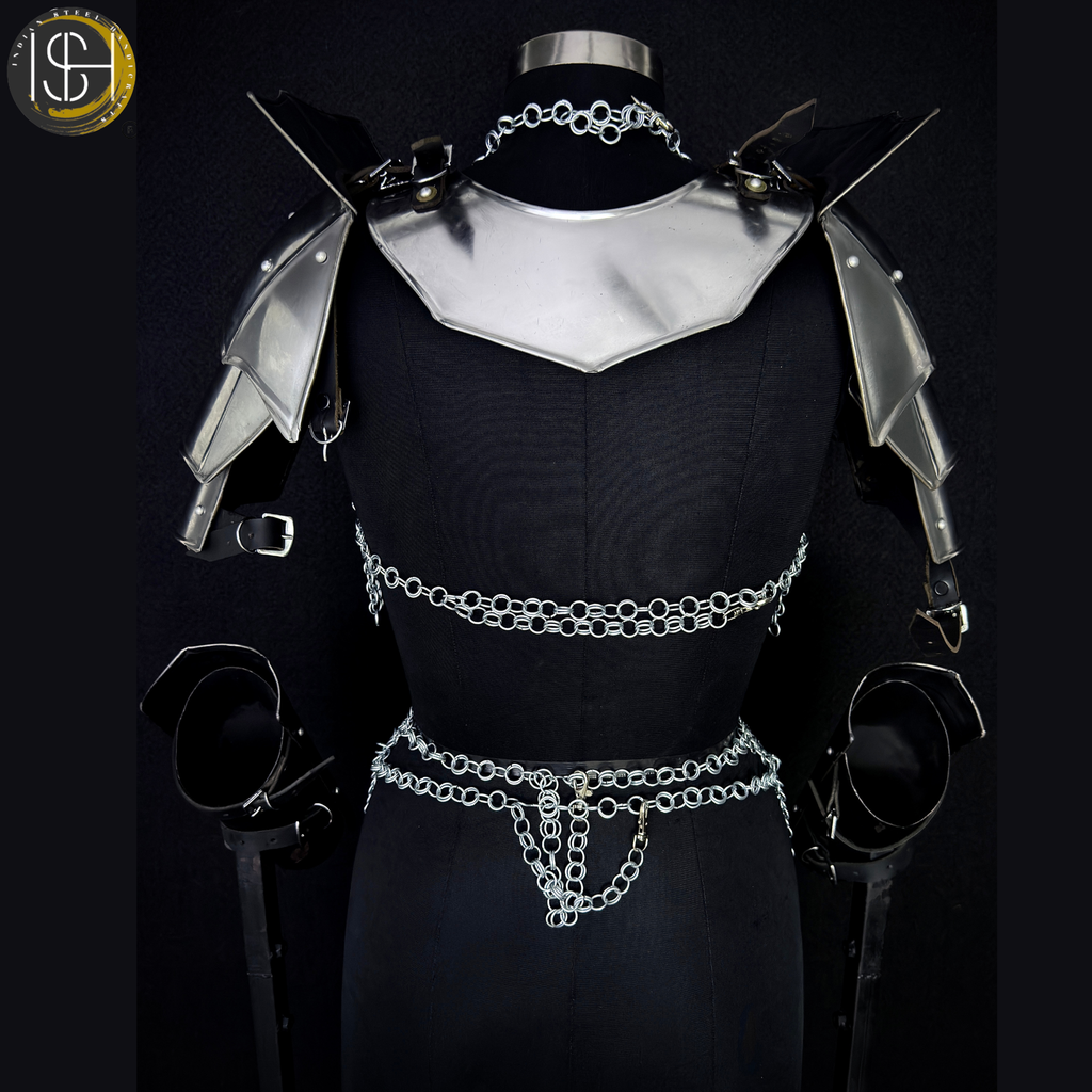 Handcrafted Medieval Steel Chainmail Armor Set – Includes Gorget, Pauldrons, Arm Guards & Leg Protection for Warrior Costumes