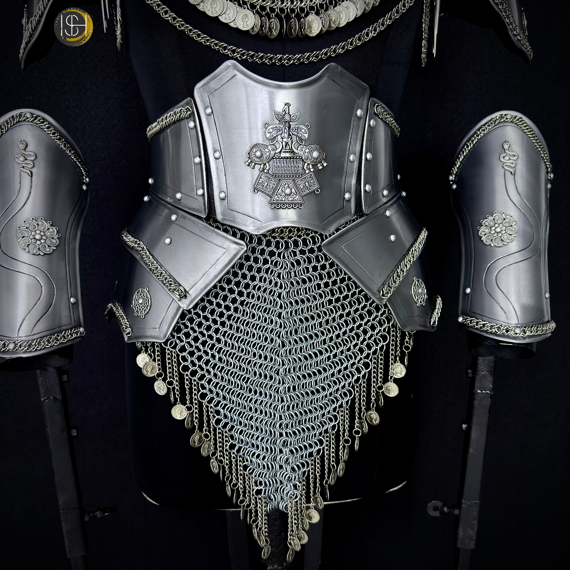 Medieval Women’s Steel Armor Set – Chainmail Skirt Lady Knight Costume.