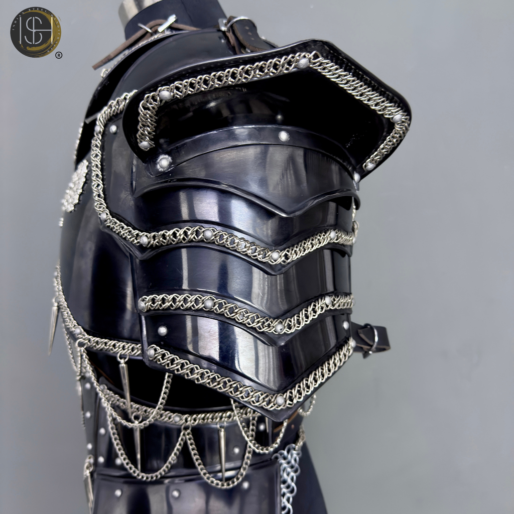 Handmade Black Steel Knight Armor Set with Chainmail – Medieval Battle Armor, Full Suit Armor Costume, Gothic Armor for LARP, Reenactment & Cosplay