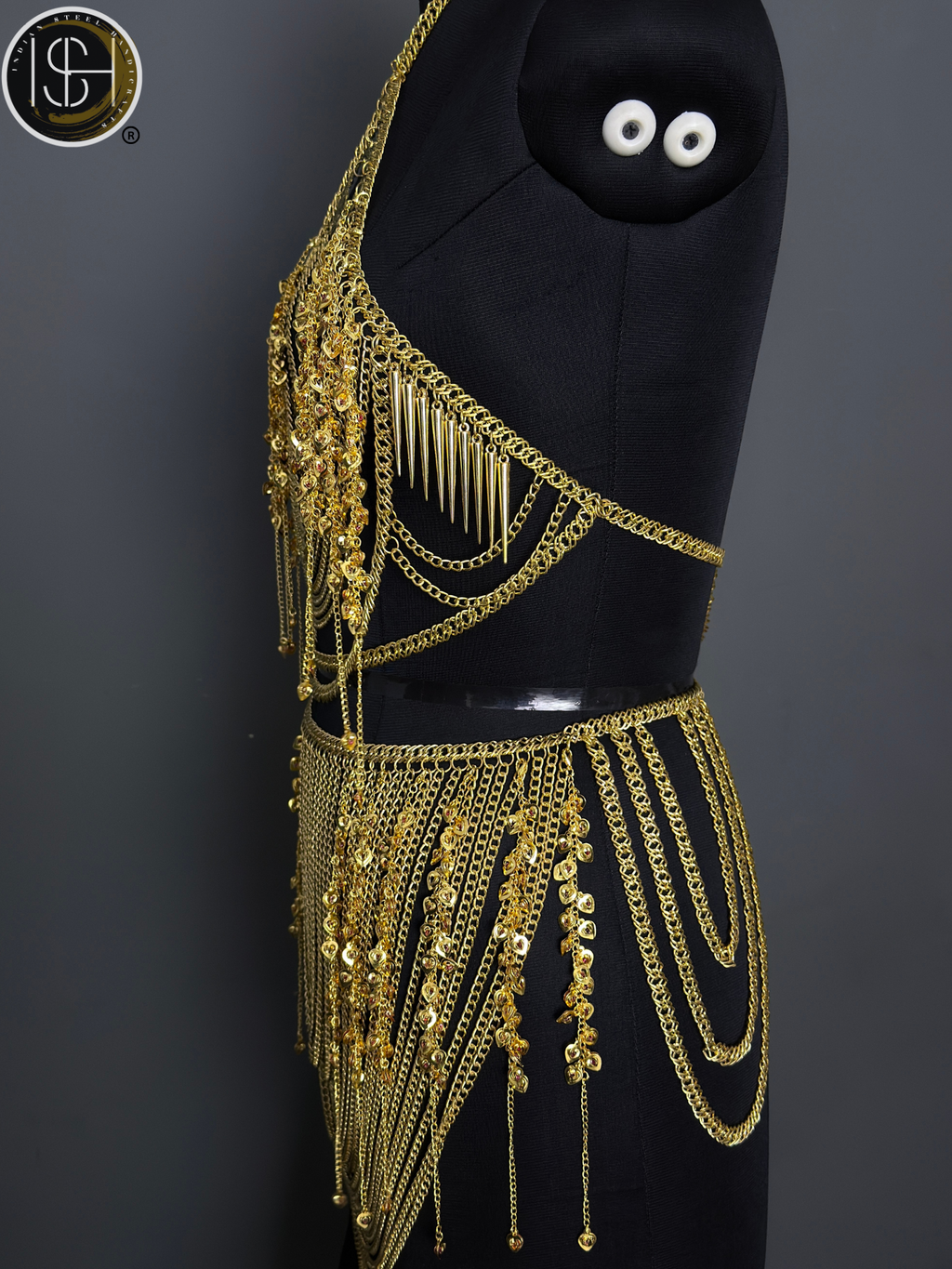 Gold Chain Body Harness with Waist Skirt – Medieval Goddess Chainmail Jewelry for Festival 🛡️ & Cosplay
