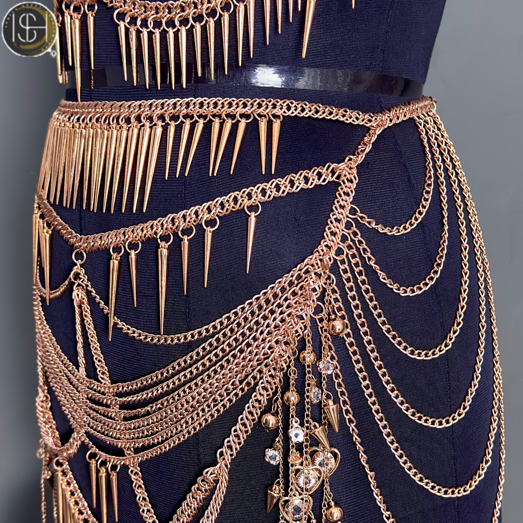 Women’s Gold Chain Body Armor Set – Fantasy Goddess Harness & Chain Skirt | Gothic & Festival Wear