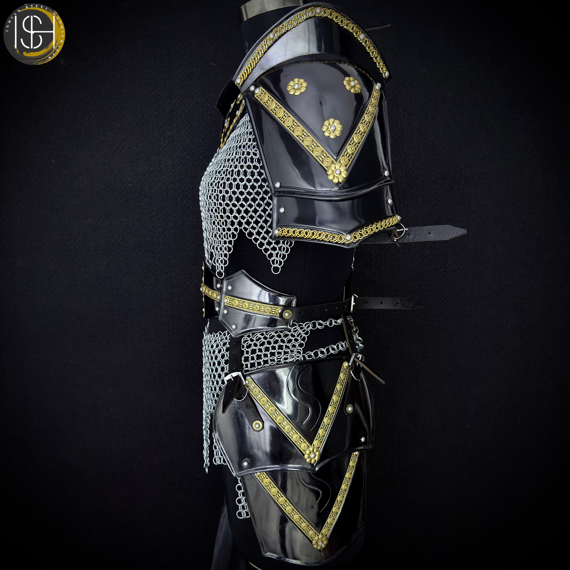 🖤✨ Black & Gold Medieval Knight Armor Set | Full Body Steel Chainmail Suit | Fantasy Warrior Cosplay, LARP & Reenactment Gear ⚔️🛡️