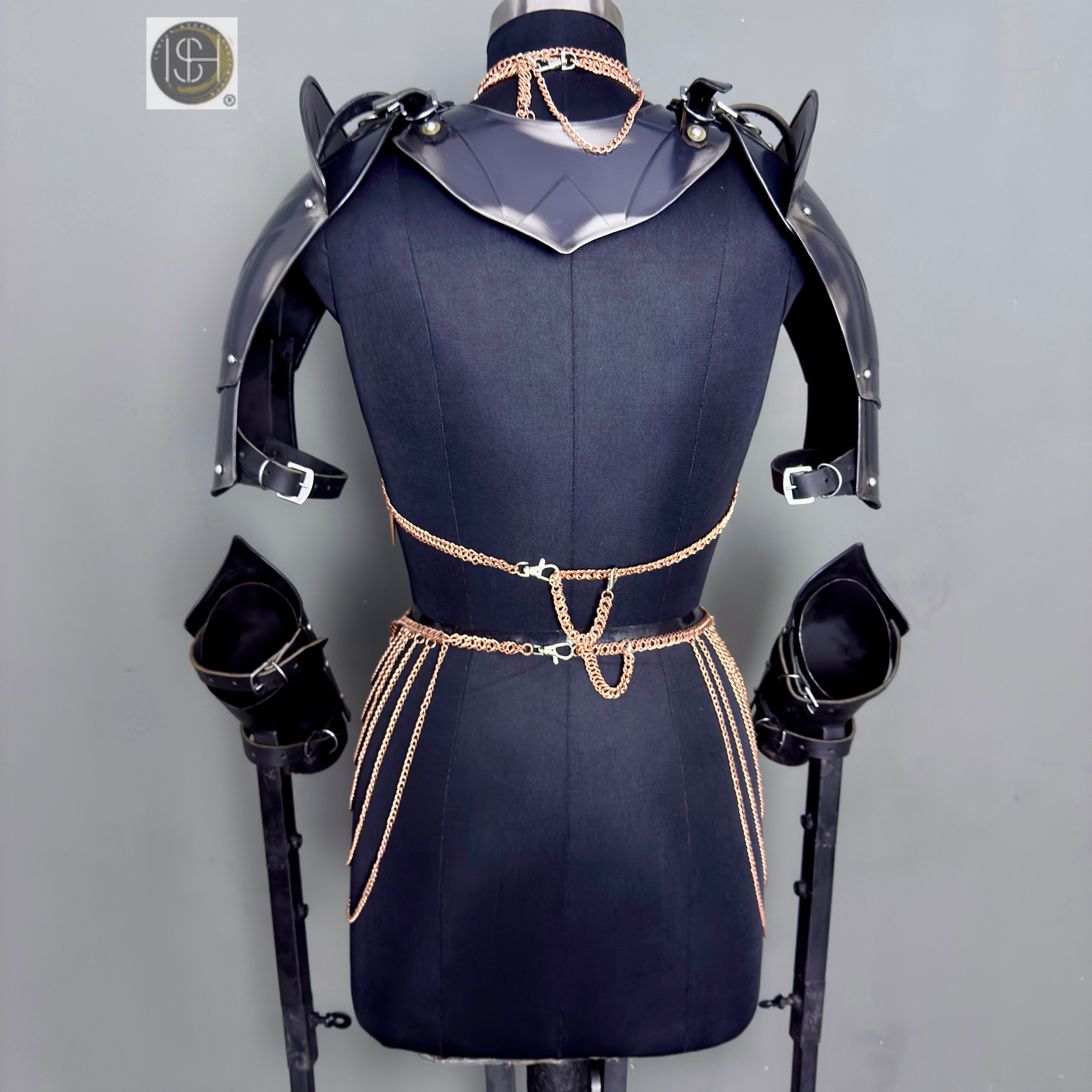 Women’s Gothic Medieval Chainmail Armor Set – Black Steel Fantasy Warrior Plate | LARP & Cosplay