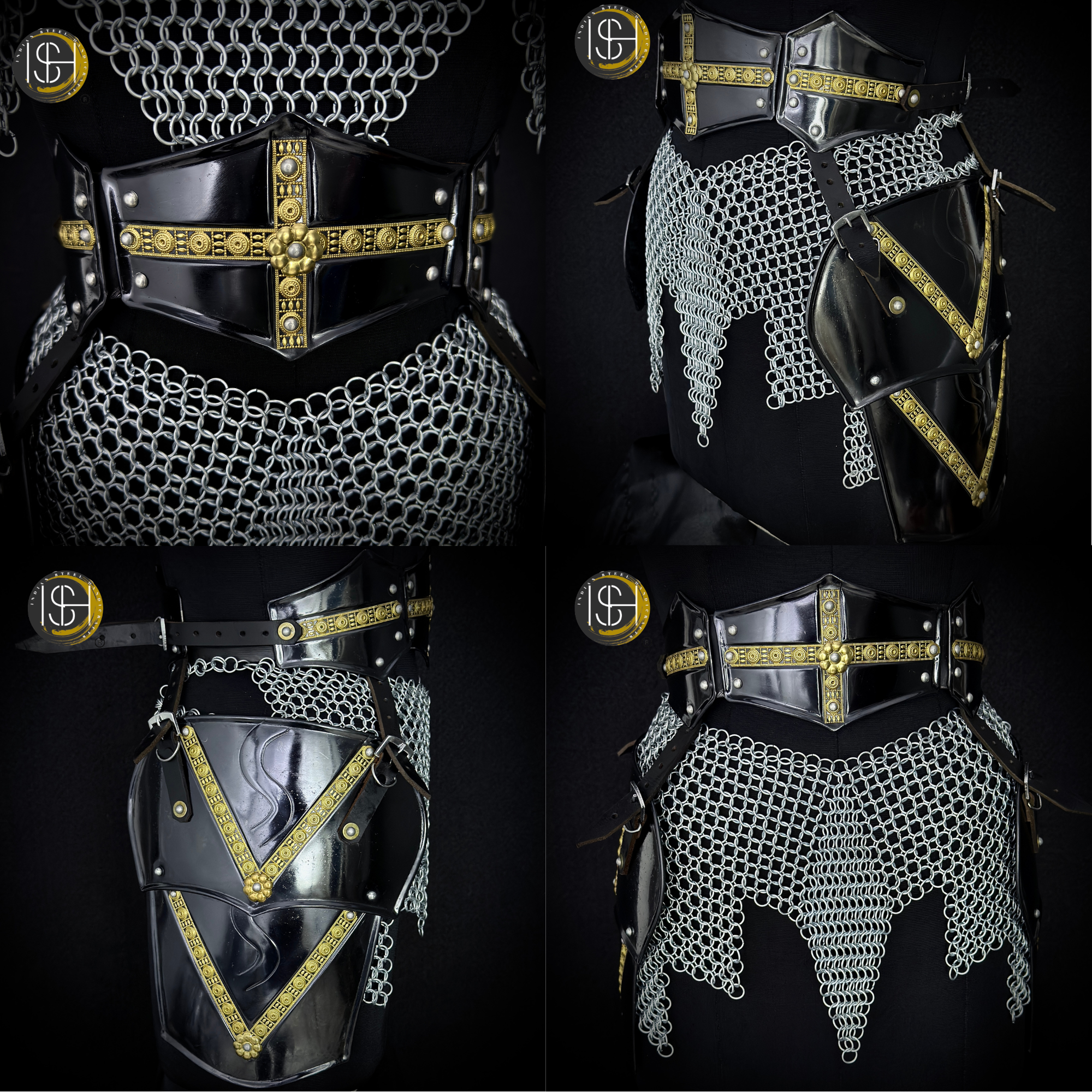 🖤✨ Black & Gold Medieval Knight Armor Set | Full Body Steel Chainmail Suit | Fantasy Warrior Cosplay, LARP & Reenactment Gear ⚔️🛡️