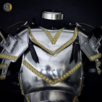 Full Body Medieval Knight Armor Suit – Gothic Steel Plate Armor with Gold Trim, LARP, Cosplay, Renaissance Costume