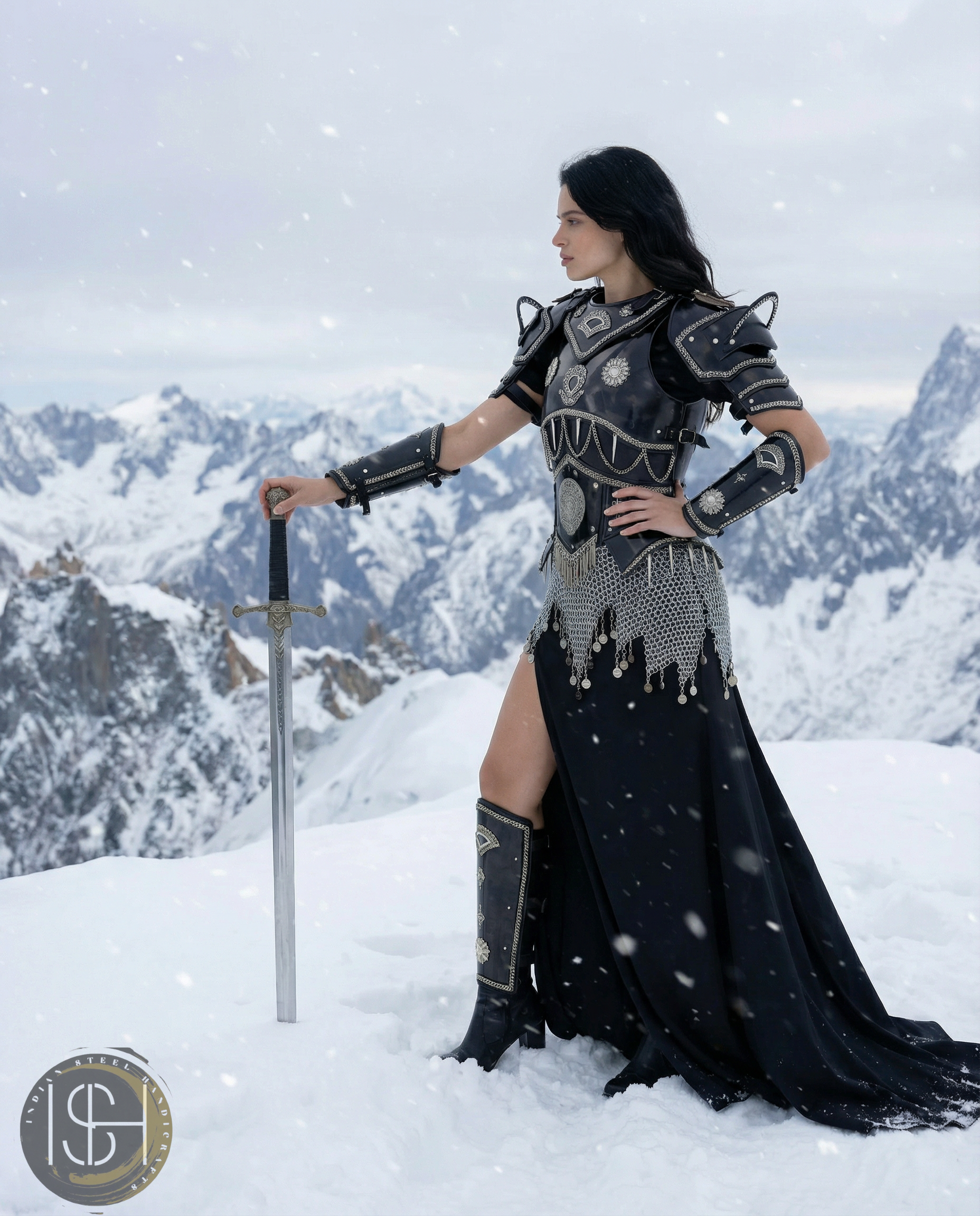 Handmade Black Steel Knight Armor Set with Chainmail – Medieval Battle Armor, Full Suit Armor Costume, Gothic Armor for LARP, Reenactment & Cosplay